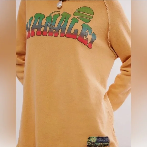 Free People Ragabond Studio gold hanalei Graphic Long Sleeve Top EUC sz m - Picture 2 of 4